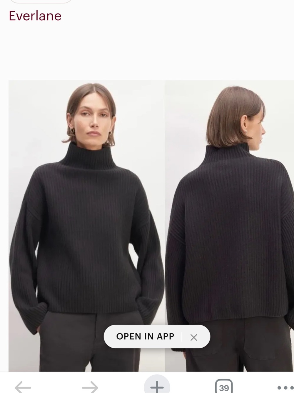 Everlane Black Felted Merino Funnel Neck Sweater